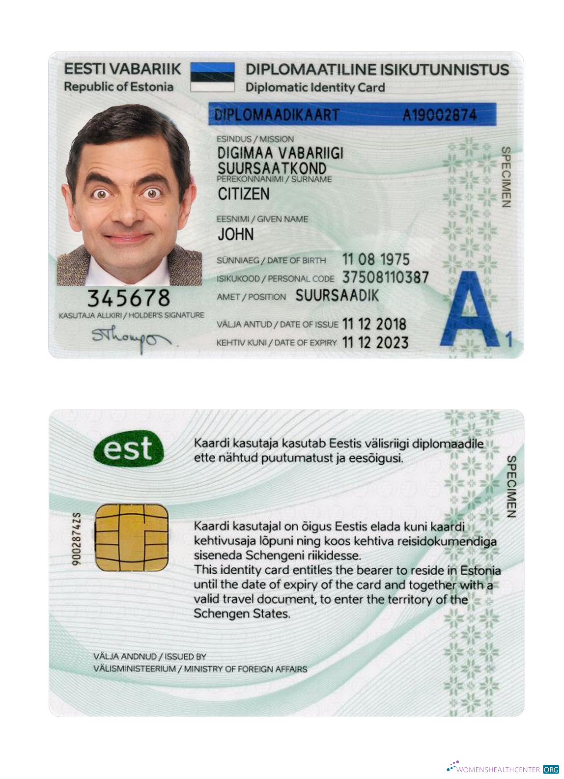 Download Estonia diplomatic ID card 2018 present Photoshop template